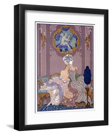 Bedroom Scene from "Les Liaisons Dangereuses" by Pierre Choderlos De Laclos Published 1920s - Black Framed Art Print Wall Art, 9x12