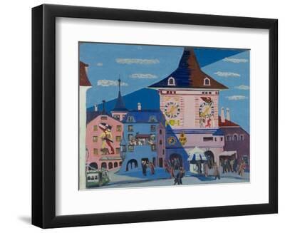 Bern with Belltower, 1935 - Black Framed Art Print Wall Art, 12x9