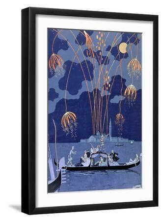 'Fireworks in Venice', 1924 - Black Framed Art Print Wall Art, 12x18