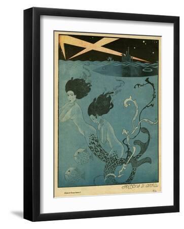 Mermaids and U-Boats - Black Framed Art Print Wall Art, 12x16