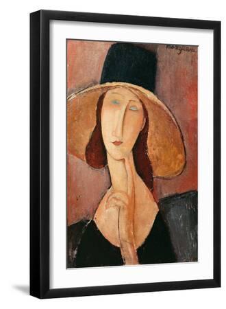 Portrait of a Woman (Jeanne Hebuterne) in Large Hat, c.1918 - Black Framed Art Print Wall Art, 12x18